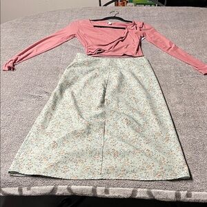 Mint Floral A-Line Midi Skirt by